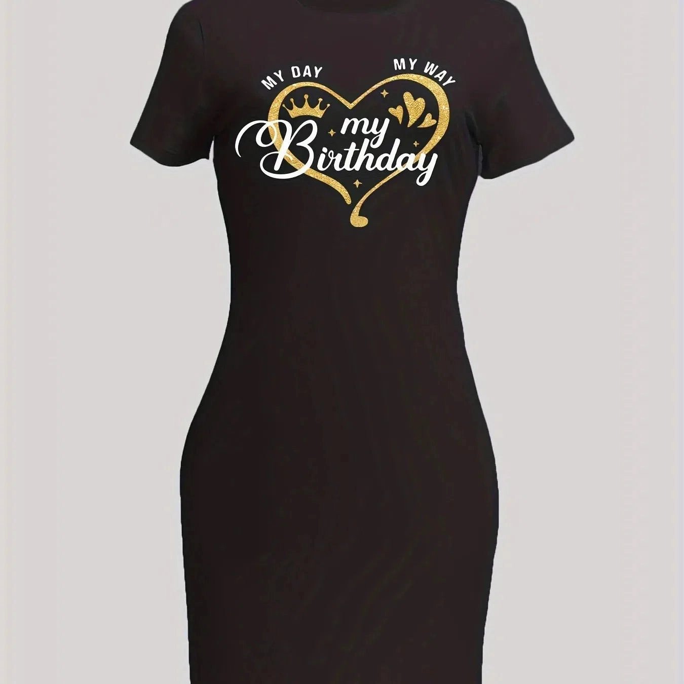 Women's Plus Size Summer Birthday Letter Print T-Shirt Dress