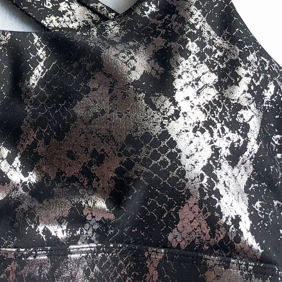 Women??s Retro Metallic Snake Gym Leggings Blue Silver Shiny Legging Fitness Bottoms for High Rise Workout and Yoga