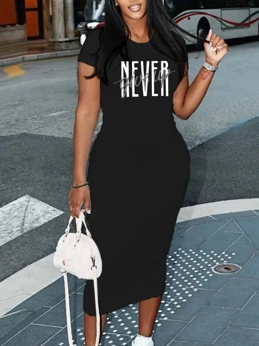 Women's Sexy Long Tshirt Dress Plus Size Black Print Fashion