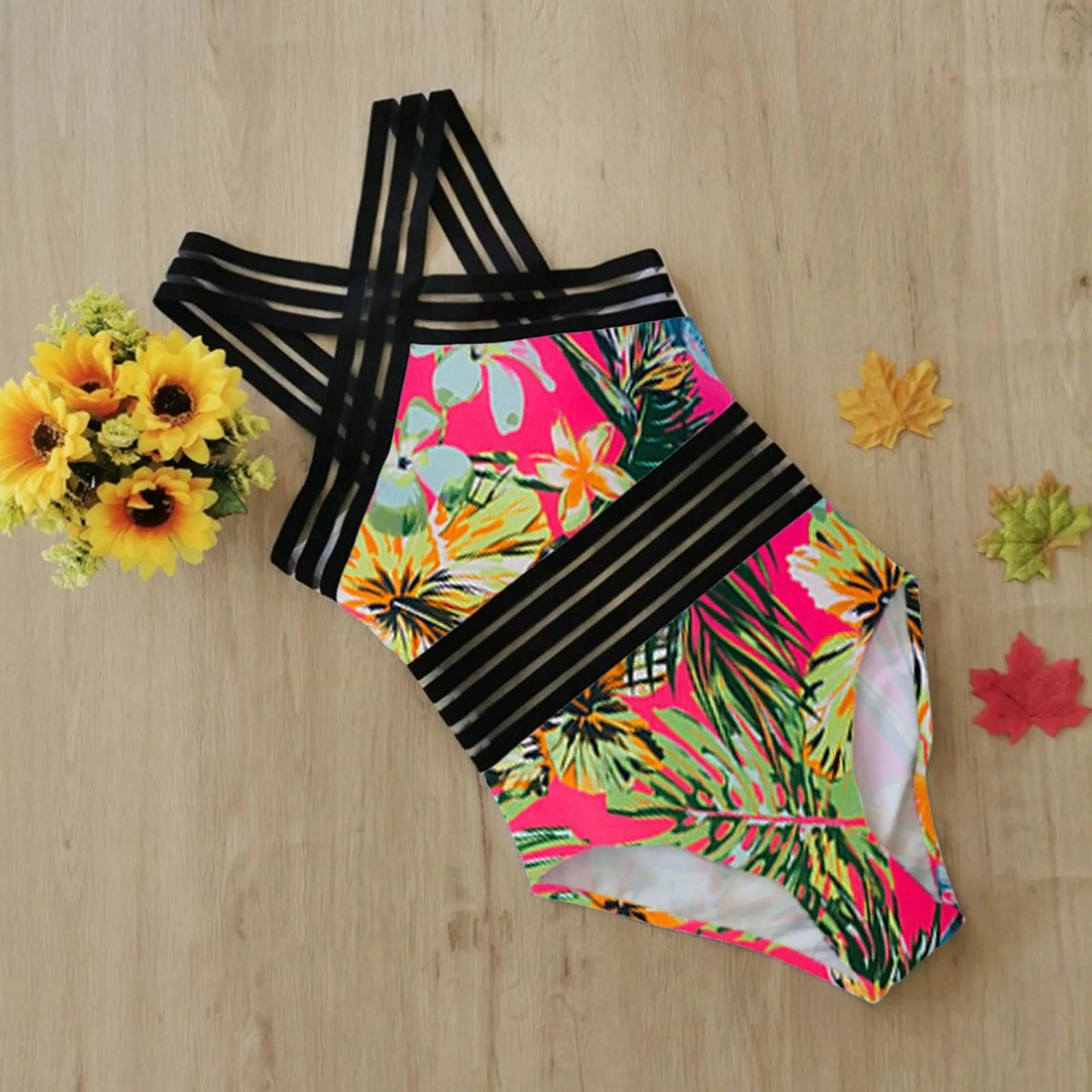 Women's Sexy Printing Patchwork Tank Top Wavy Edge Bikini