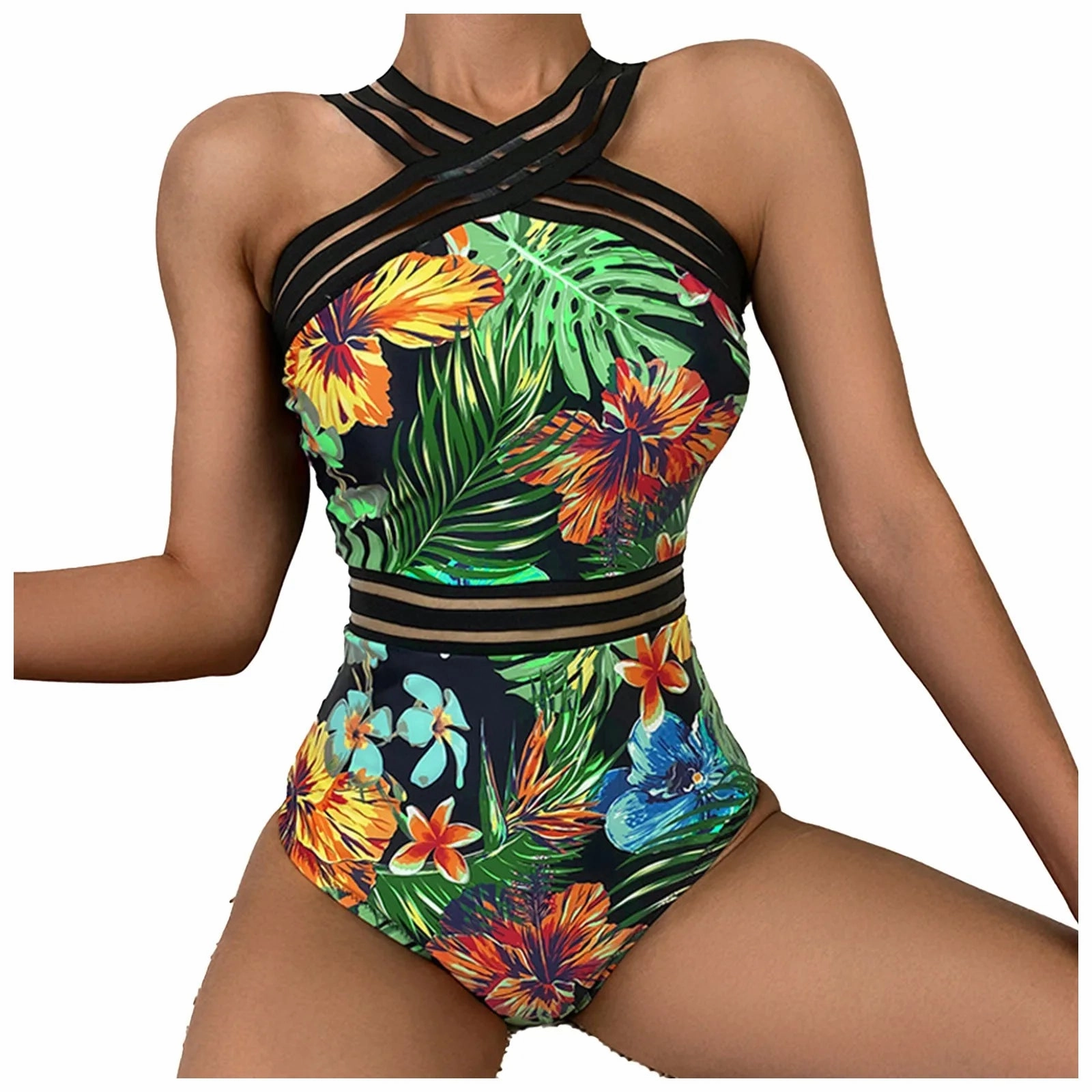 Women's Sexy Printing Patchwork Tank Top Wavy Edge Bikini