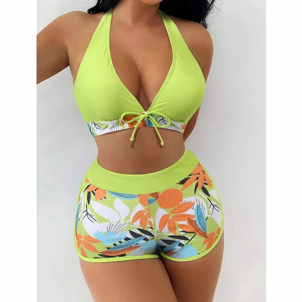 Women's Sexy Triangle Bikini Set 2-Piece Swimwear High Waist Color Matching