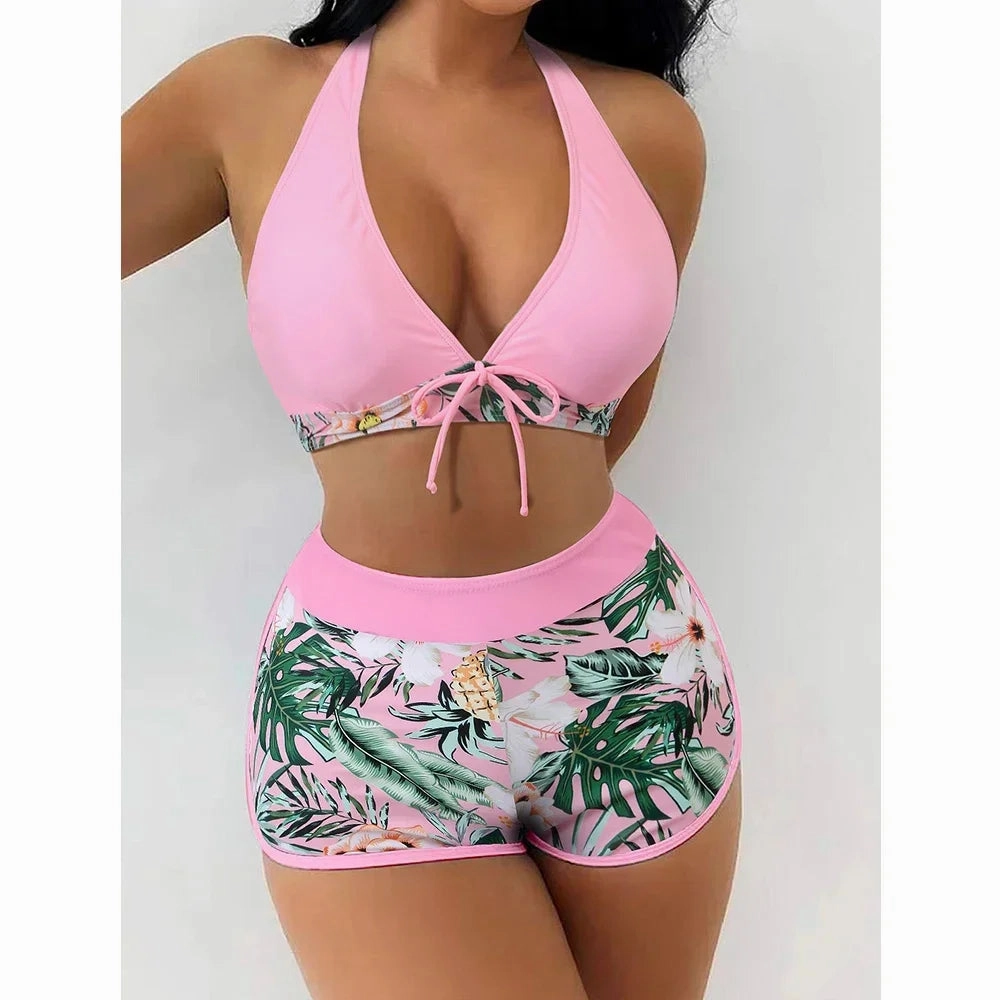 Women's Sexy Triangle Bikini Set 2-Piece Swimwear High Waist Color Matching