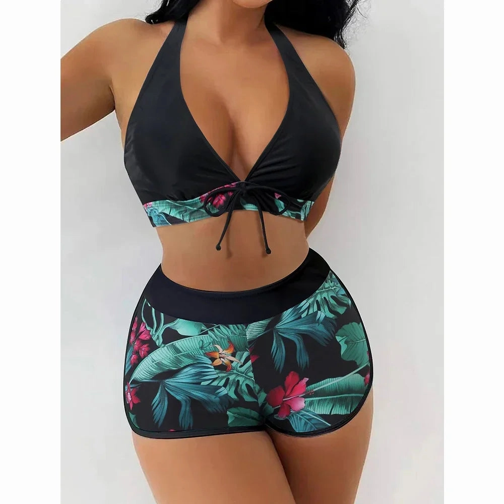 Women's Sexy Triangle Bikini Set 2-Piece Swimwear High Waist Color Matching