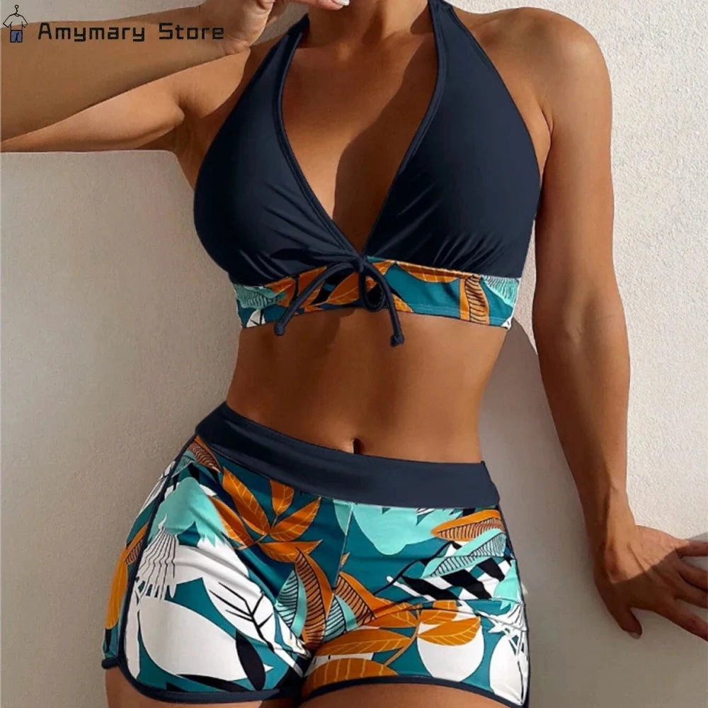 Women's Sexy Triangle Bikini Set 2-Piece Swimwear High Waist Color Matching