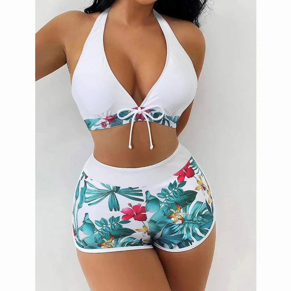 Women's Sexy Triangle Bikini Set 2-Piece Swimwear High Waist Color Matching