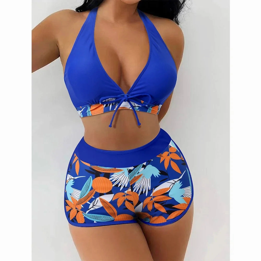 Women's Sexy Triangle Bikini Set 2-Piece Swimwear High Waist Color Matching