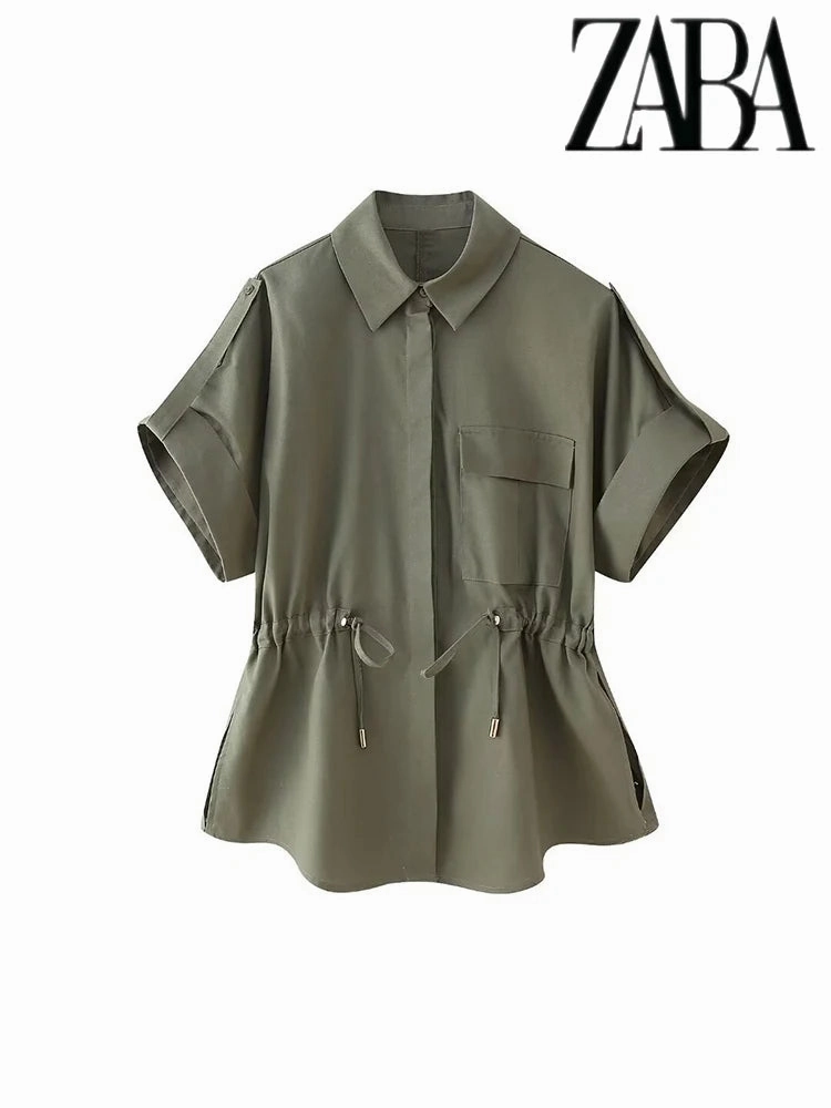 Women's Short Sleeve Single Breasted Shirt with Tie Embellishments for Casual Streetwear and Elegant Office Looks