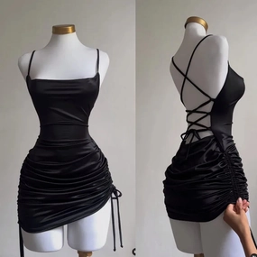 Women??s Sleeveless Backless Satin Bodycon Mini Dress for Summer Party Clubwear with Lace-Up Design and Hollow Out Details