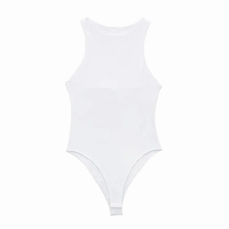 Women??s Sleeveless Bodycon Bodysuit for Summer Beach Party Casual Wear Black and White One Piece Swimsuit Tights