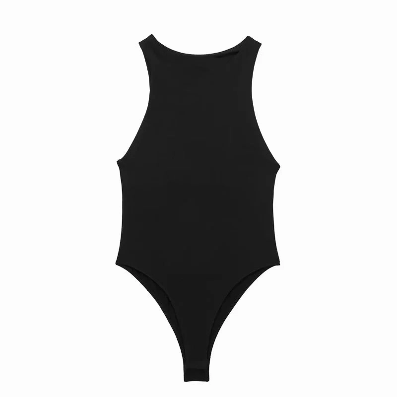 Women??s Sleeveless Bodycon Bodysuit for Summer Beach Party Casual Wear Black and White One Piece Swimsuit Tights