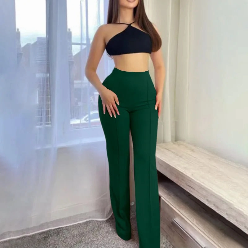 Women's Slim Bell Bottom Pants Ankle Length Flared Trousers Office Casual Solid Color Spring Autumn