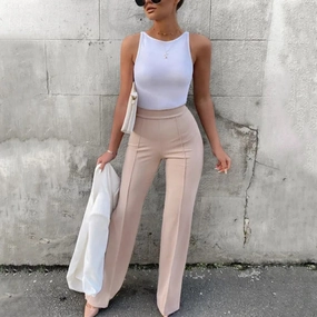 Women's Slim Bell Bottom Pants Ankle Length Flared Trousers Office Casual Solid Color Spring Autumn