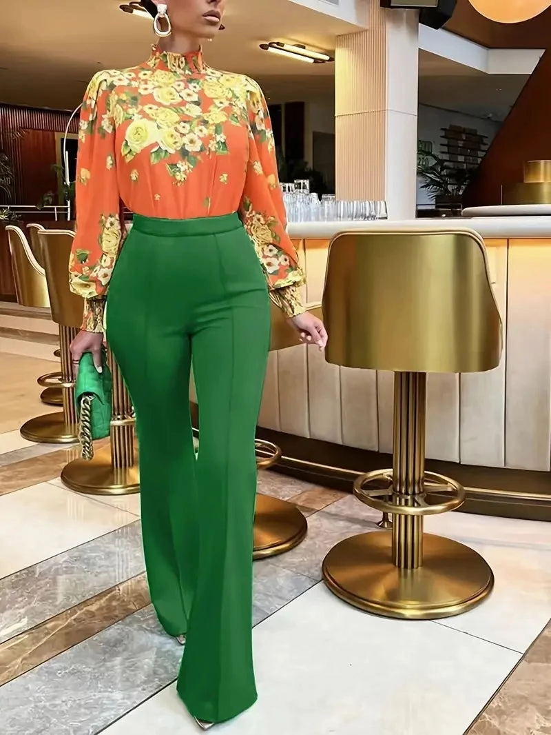Women's Slim Bell Bottom Pants Ankle Length Flared Trousers Office Casual Solid Color Spring Autumn