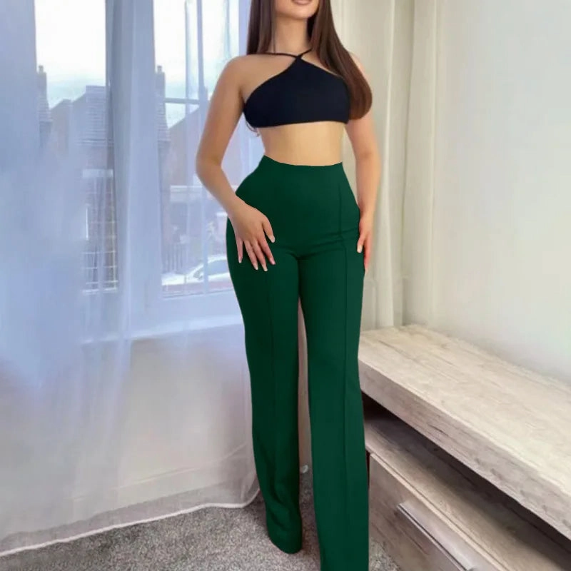 Women's Slim Bell Bottom Pants Ankle Length Flared Trousers Office Casual Solid Color Spring Autumn