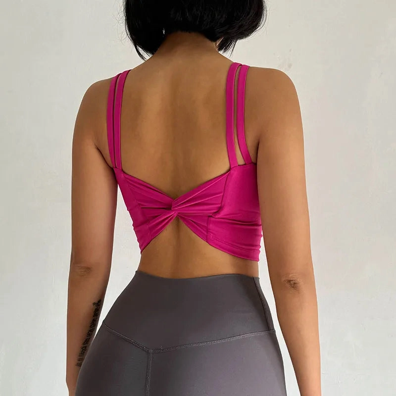 Women's Sports Bras Fitness Top, Sexy Push Up Yoga Bra, Back Knotted Running Vest for Gym Workouts and Activewear