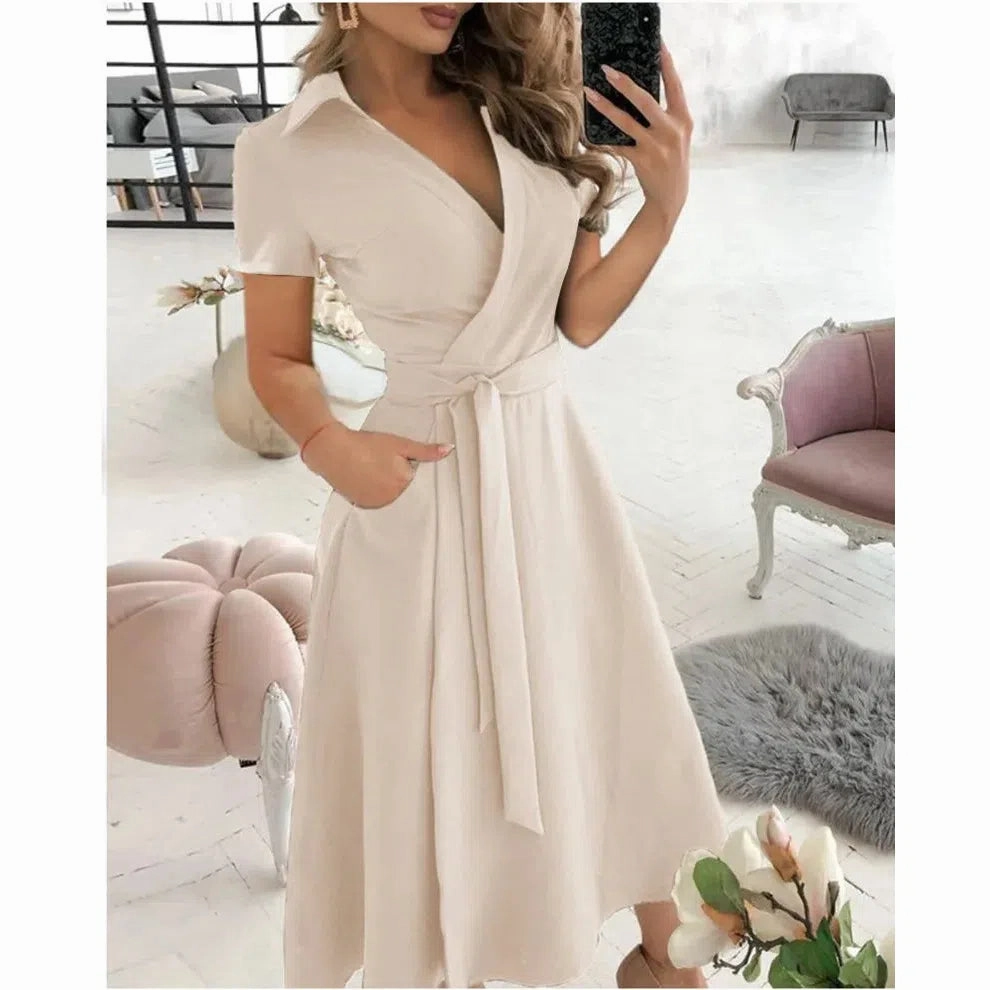Women's Spring/Summer Fashion Long Sleeved V-Neck Dress