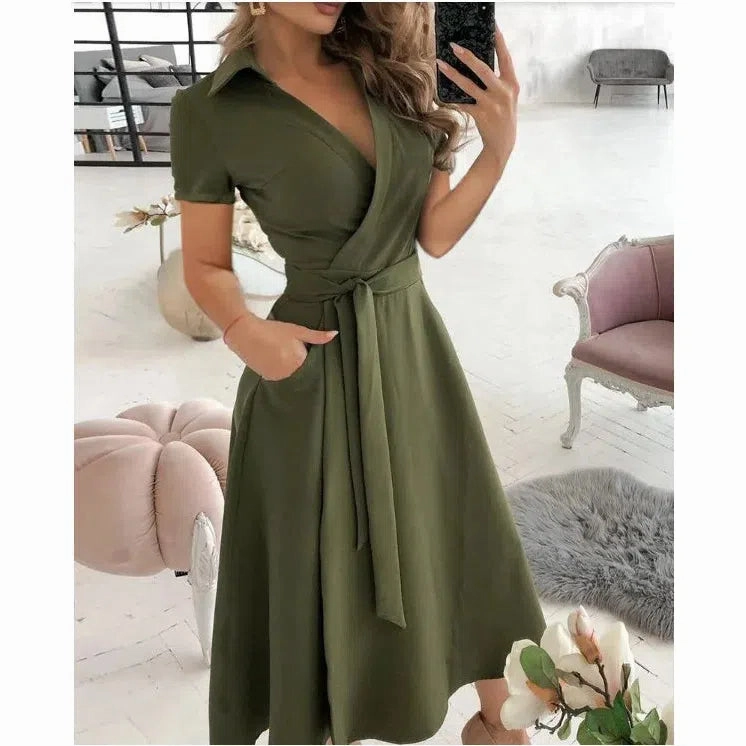 Women's Spring/Summer Fashion Long Sleeved V-Neck Dress