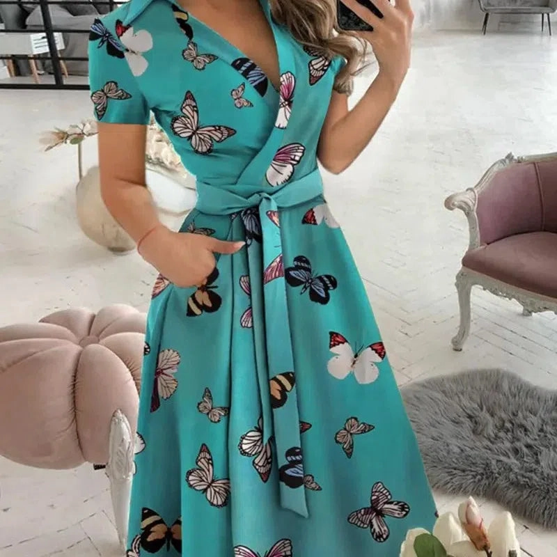 Women's Spring/Summer Fashion Long Sleeved V-Neck Dress