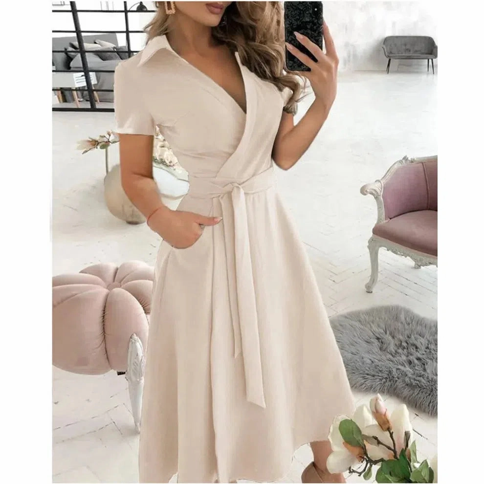Women's Spring/Summer Fashion Long Sleeved V-Neck Dress