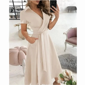 Women's Spring/Summer Fashion Long Sleeved V-Neck Dress