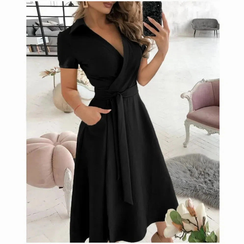 Women's Spring/Summer Fashion Long Sleeved V-Neck Dress