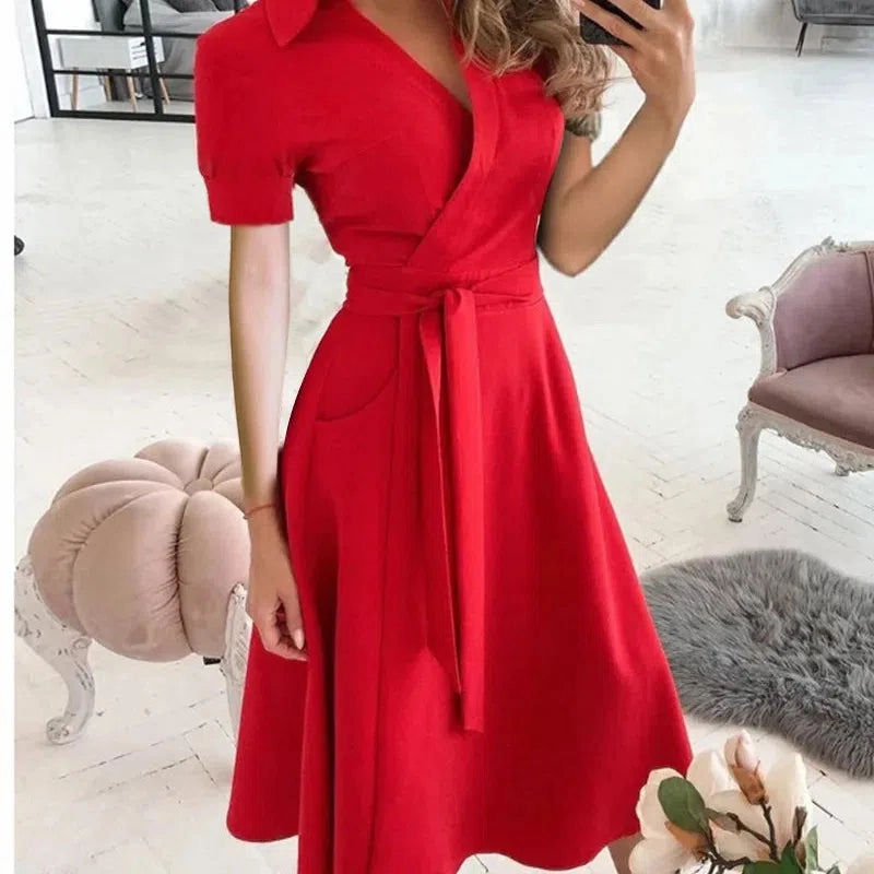 Women's Spring/Summer Fashion Long Sleeved V-Neck Dress