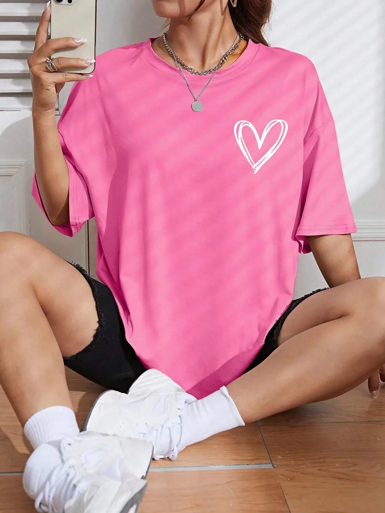 Women??s Summer Breathable Casual T-Shirt with Simple Love Print Short Sleeve Streetwear Oversized Fit for Going Out and Daily Wear