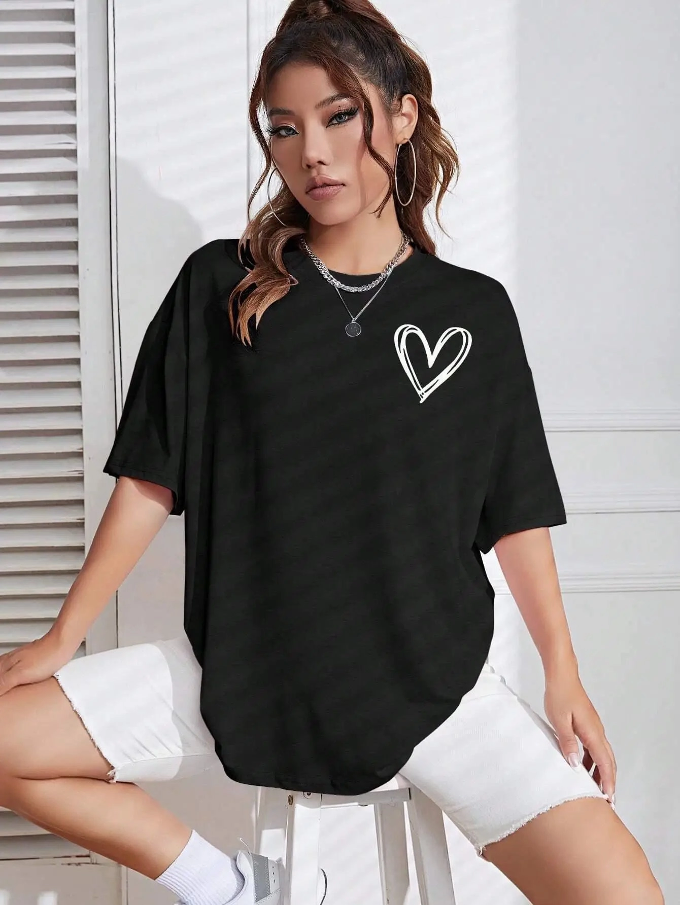 Women??s Summer Breathable Casual T-Shirt with Simple Love Print Short Sleeve Streetwear Oversized Fit for Going Out and Daily Wear