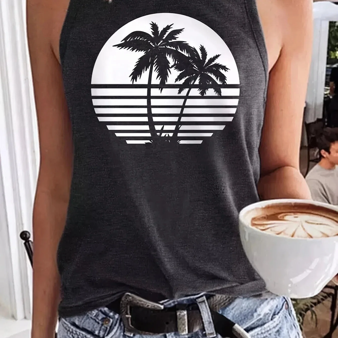 Women's Summer Coconut Tree Print Loose Sleeveless Tank Top