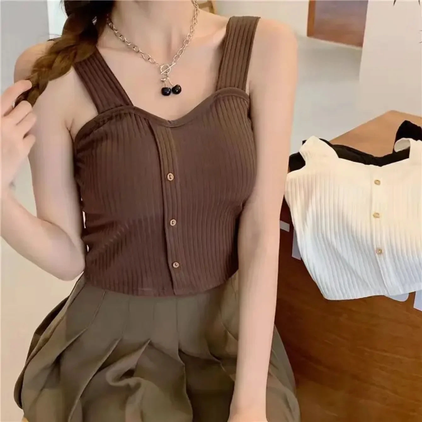 Women's Summer Cropped Top with Bra Pads and Corset Style Suspenders Sexy Camisole Slim Fit for Going Out and Party
