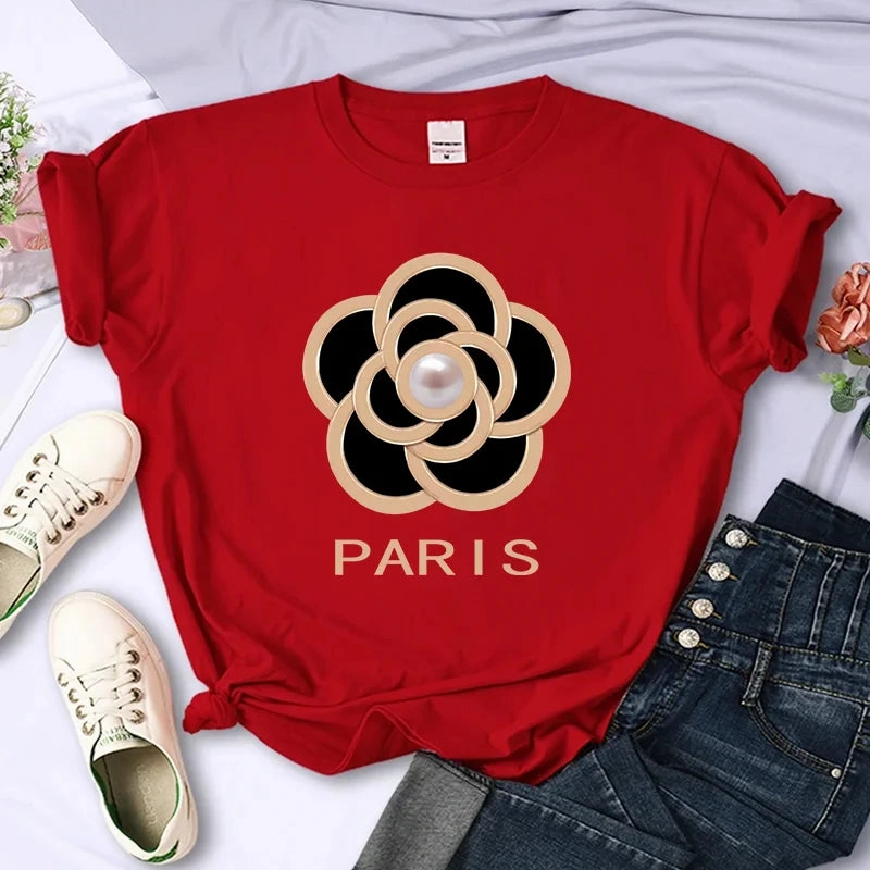 Women's Summer Flower Print T Shirt with O-Neck and Short Sleeves Oversized Casual Crop Top for Fashion and Party