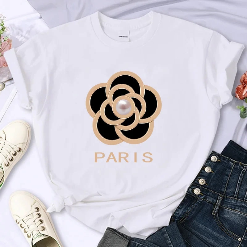 Women's Summer Flower Print T Shirt with O-Neck and Short Sleeves Oversized Casual Crop Top for Fashion and Party