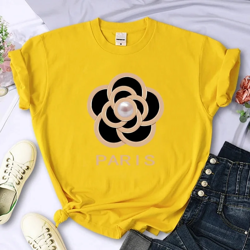 Women's Summer Flower Print T Shirt with O-Neck and Short Sleeves Oversized Casual Crop Top for Fashion and Party