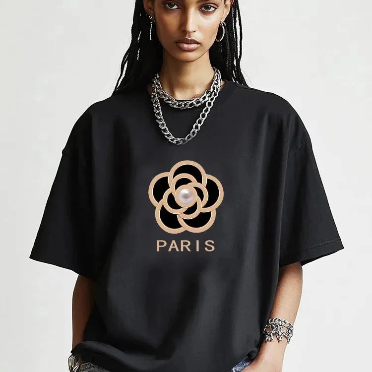 Women's Summer Flower Print T Shirt with O-Neck and Short Sleeves Oversized Casual Crop Top for Fashion and Party