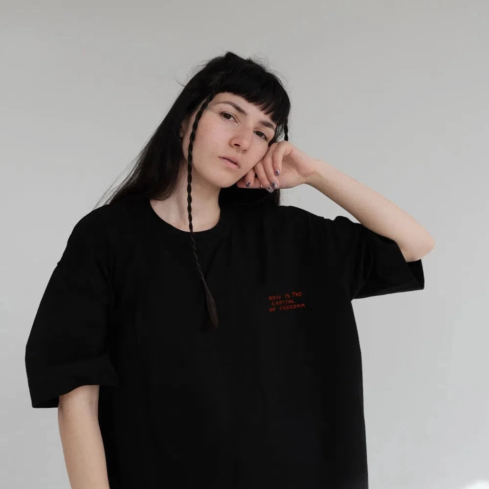 Women??s Summer Freedom Print Tee ?C Stylish Cotton Drop Sleeve T-Shirt Featuring Kyiv as the Capital of Freedom