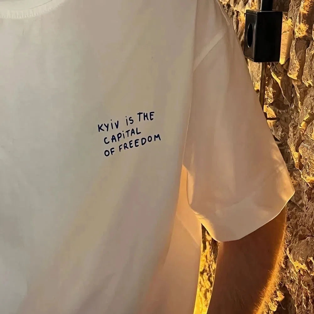 Women??s Summer Freedom Print Tee ?C Stylish Cotton Drop Sleeve T-Shirt Featuring Kyiv as the Capital of Freedom