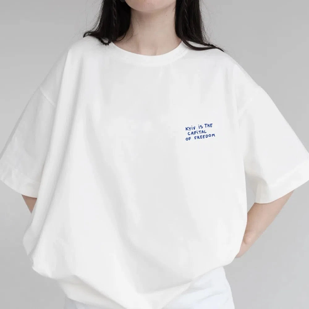Women??s Summer Freedom Print Tee ?C Stylish Cotton Drop Sleeve T-Shirt Featuring Kyiv as the Capital of Freedom