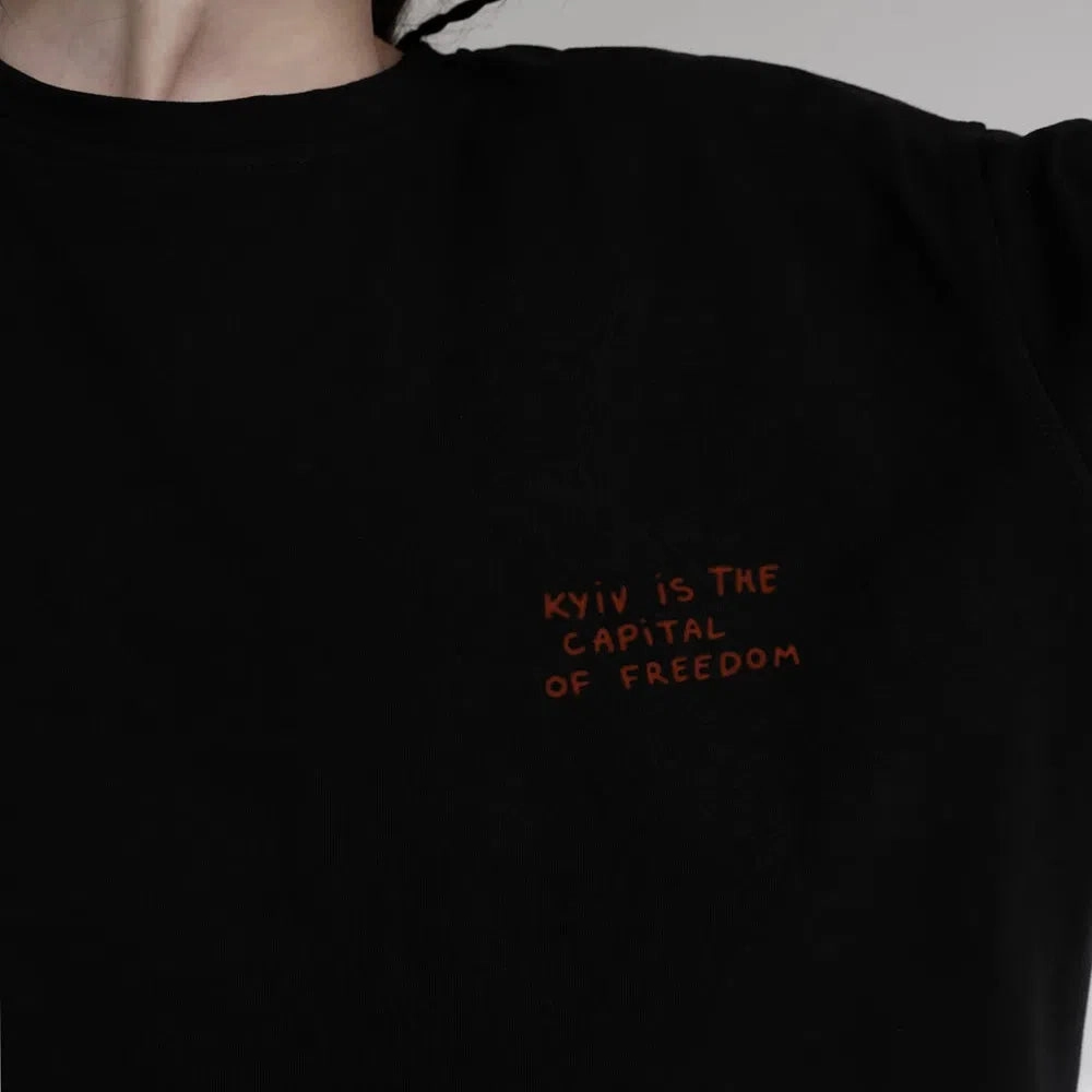 Women??s Summer Freedom Print Tee ?C Stylish Cotton Drop Sleeve T-Shirt Featuring Kyiv as the Capital of Freedom