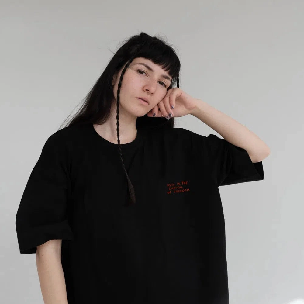 Women??s Summer Freedom Print Tee ?C Stylish Cotton Drop Sleeve T-Shirt Featuring Kyiv as the Capital of Freedom