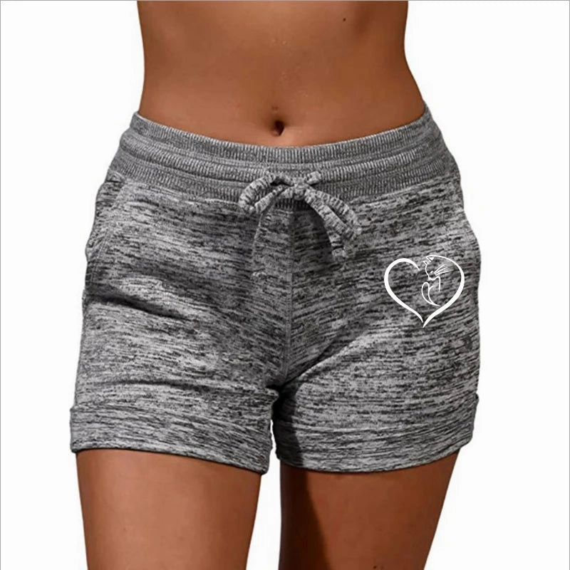 Women??s Summer High Waist Printed Sports Shorts with Pockets for Casual Fitness Running and Lounge Wear