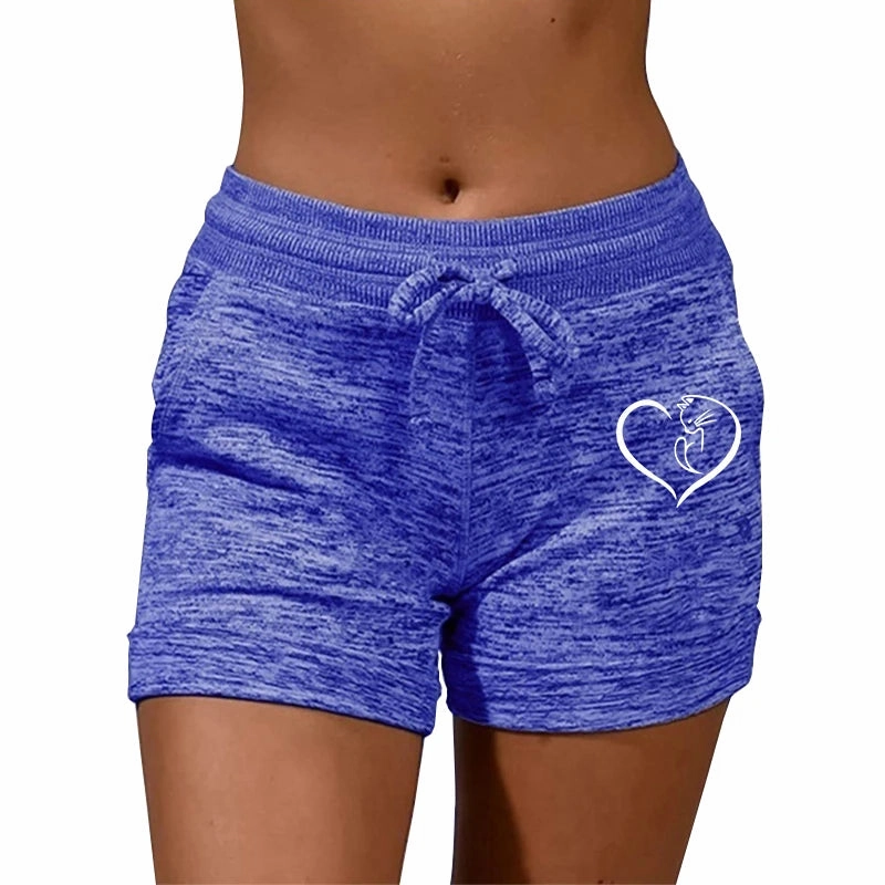 Women??s Summer High Waist Printed Sports Shorts with Pockets for Casual Fitness Running and Lounge Wear