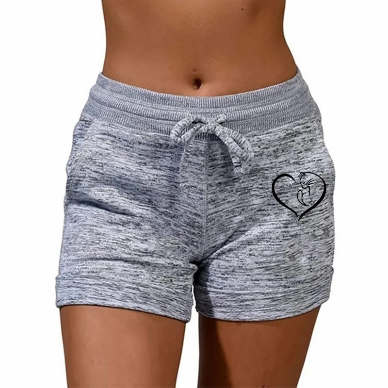 Women??s Summer High Waist Printed Sports Shorts with Pockets for Casual Fitness Running and Lounge Wear