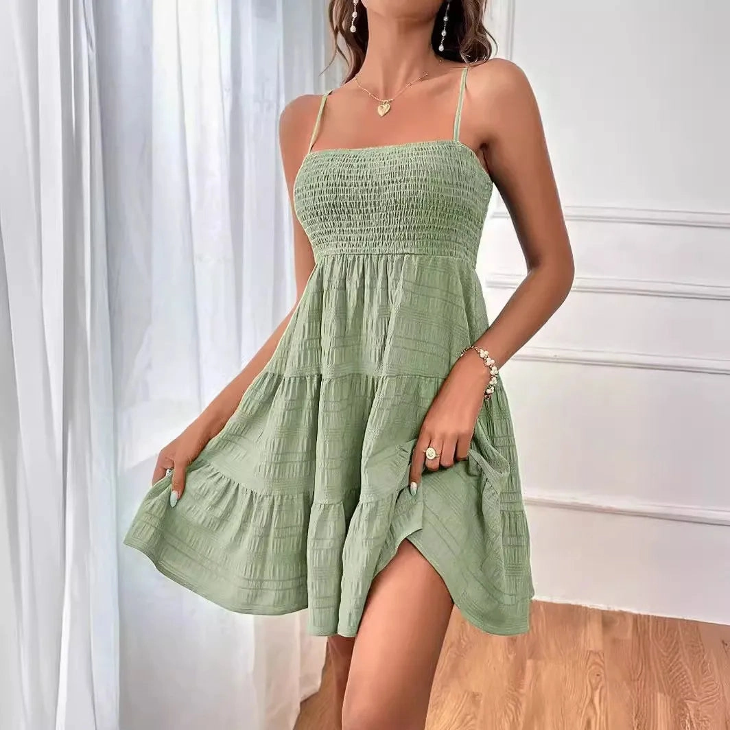 Women's Summer New One Line Neckline Thin Suspender Dress