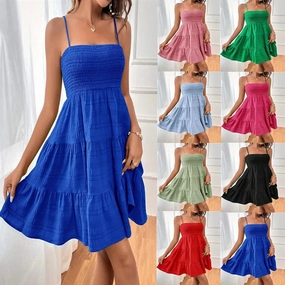 Women's Summer New One Line Neckline Thin Suspender Dress
