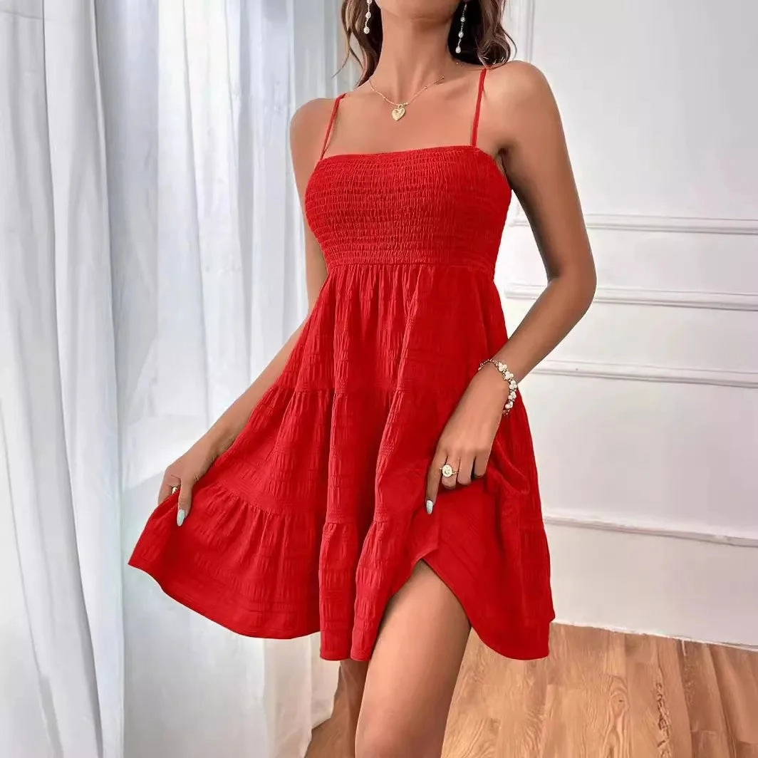Women's Summer New One Line Neckline Thin Suspender Dress
