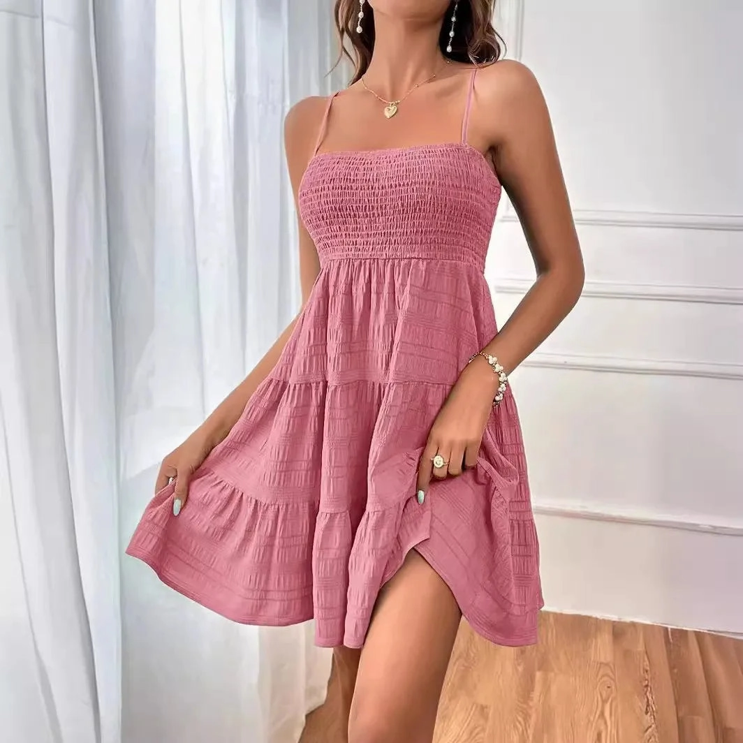Women's Summer New One Line Neckline Thin Suspender Dress