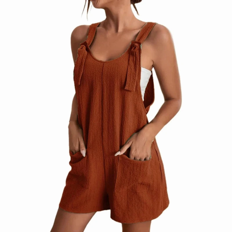 Women's Summer Sleeveless Jumpsuit with Pockets Casual Loose Fit Short Overalls for Office and Streetwear