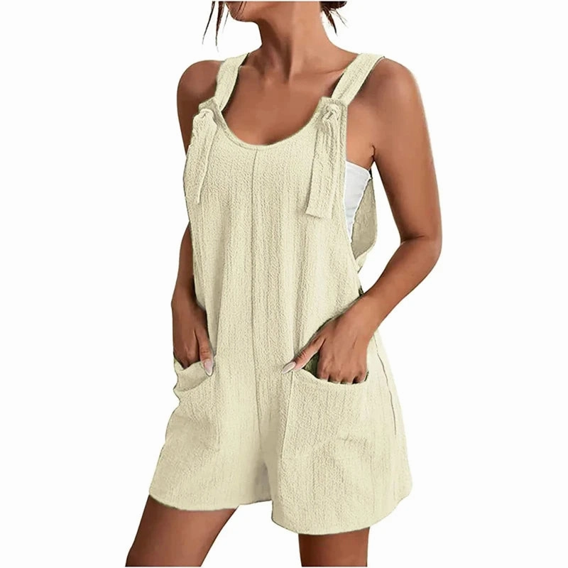 Women's Summer Sleeveless Jumpsuit with Pockets Casual Loose Fit Short Overalls for Office and Streetwear