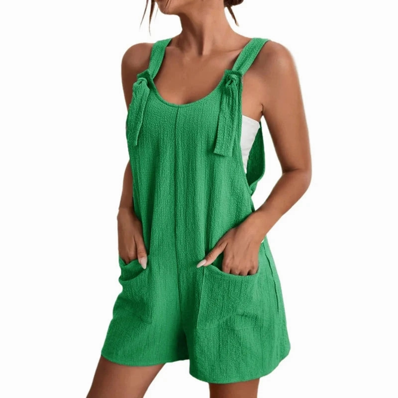 Women's Summer Sleeveless Jumpsuit with Pockets Casual Loose Fit Short Overalls for Office and Streetwear
